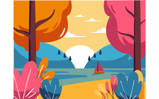 Vibrant Sunset Landscape with Sailboat