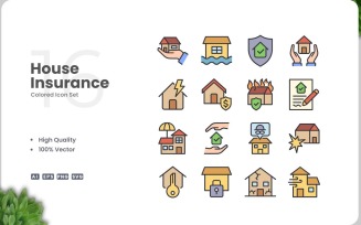 16 House Insurance Colored Icons Set