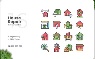 16 House Repair Colored Icons Set