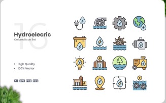 16 Hydroelectric Colored Icons Set