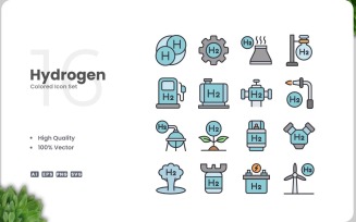16 Hydrogen Colored Icons Set