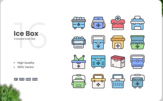 16 Ice Box Colored Icons Set