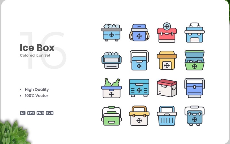 16 Ice Box Colored Icons Set Icon Set