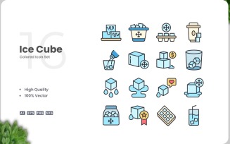 16 Ice Cube Colored Icons Set
