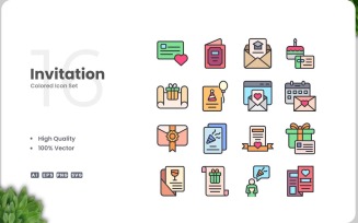 16 Invitation Colored Icons Set