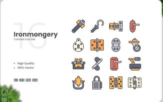 16 Ironmongery Colored Icons Set