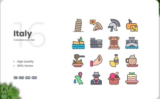 16 Italy Colored Icons Set
