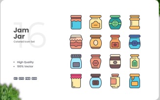 16 Jam Jar Colored Icons Set