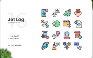 16 Jet Lag Colored Icons Set