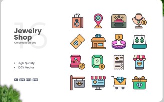 16 Jewelry Shop Colored Icons Set