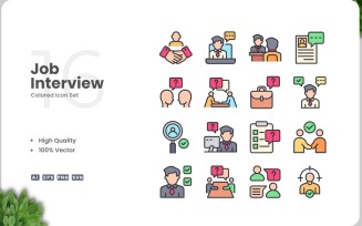 16 Job Interview Colored Icons Set