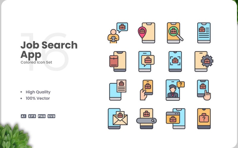 16 Job Search App Colored Icons Set Icon Set