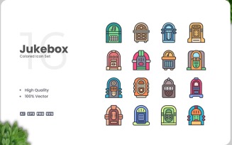 16 Jukebox Colored Icons Set