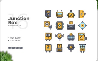 16 Junction Box Colored Icons Set