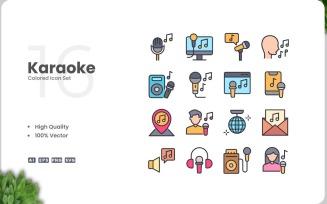16 Karaoke Colored Icons Set