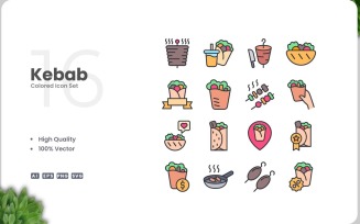 16 Kebab Colored Icons Set