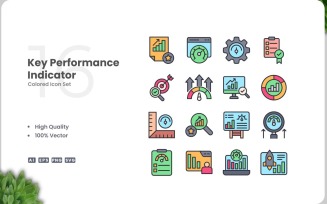 16 Key Performance Indicator Colored Icons Set