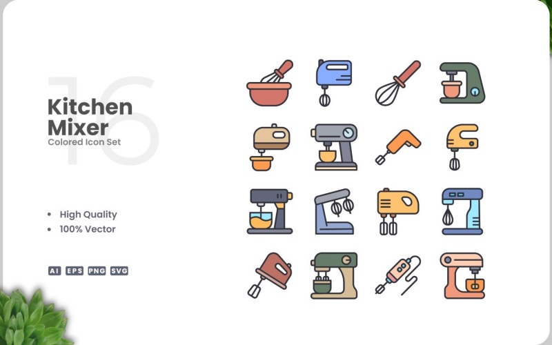 16 Kitchen Mixer Colored Icons Set Icon Set