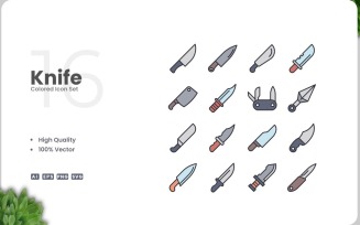 16 Knife Colored Icons Set