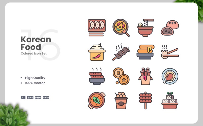 16 Korean Food Colored Icons Set Icon Set