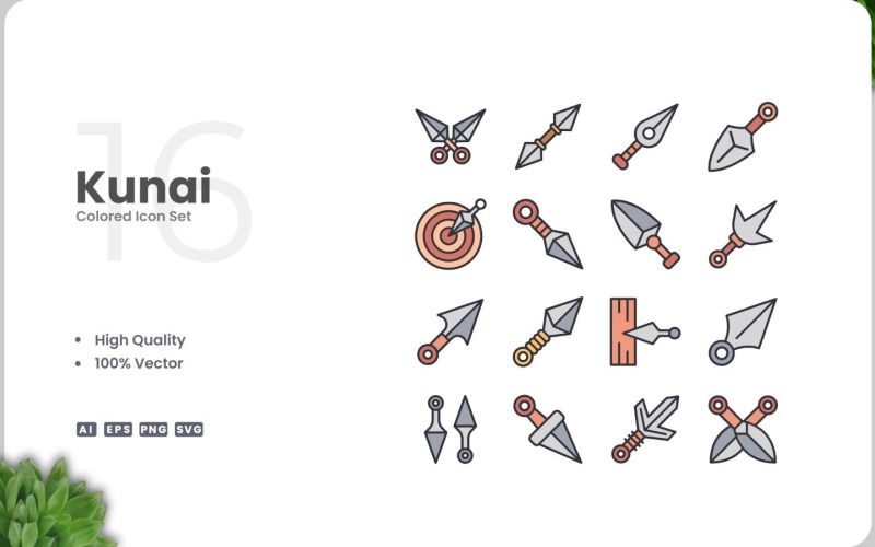 16 Kunai Colored Icons Set Icon Set