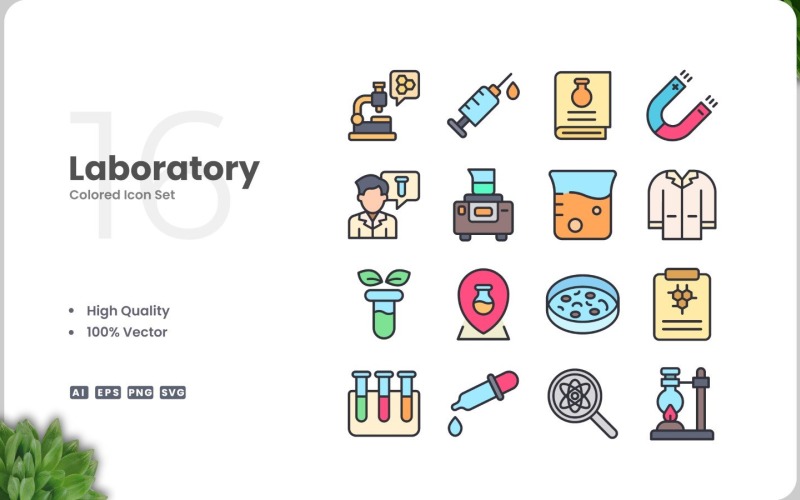 16 Laboratory Colored Icons Set Icon Set