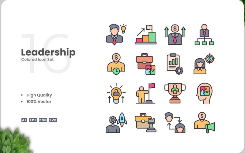 16 Leadership Colored Icons Set Icon Set