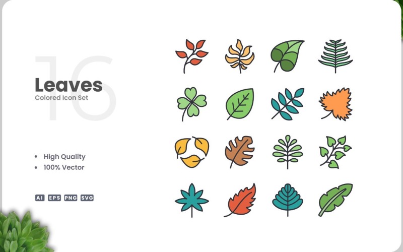 16 Leaves Colored Icons Set Icon Set