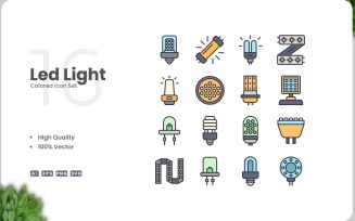 16 Led Light Colored Icons Set