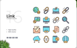 16 Link Colored Icons Set
