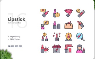 16 Lipstick Colored Icons Set
