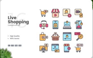 16 Live Shopping Colored Icons Set
