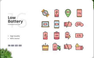 16 Low battery Colored Icons Set