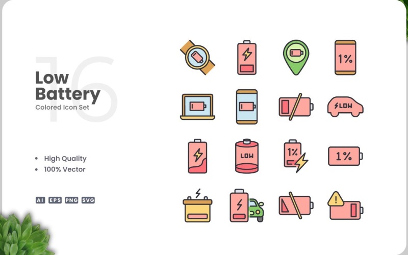 16 Low battery Colored Icons Set Icon Set