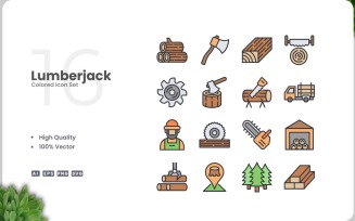 16 Lumberjack Colored Icons Set