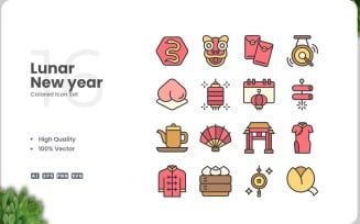 16 Lunar New Year Colored Icons Set