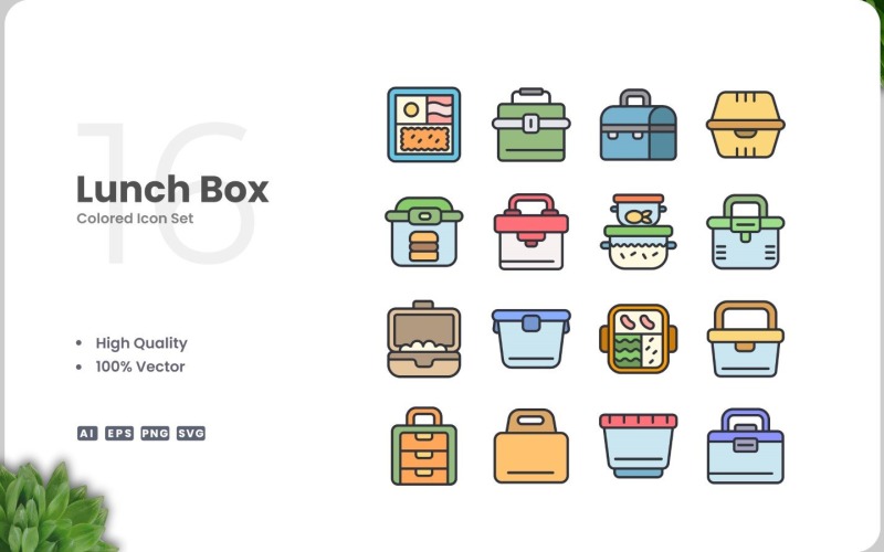 16 Lunch Box Colored Icons Set Icon Set