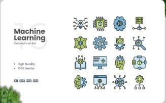 16 Machine Learning Colored Icons Set