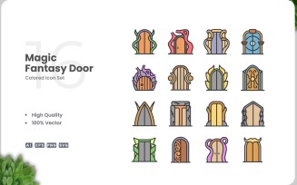 16 Magic Fantasy Door Colored Icons Set