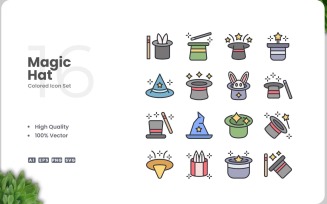 16 Magic Hat Colored Icons Set