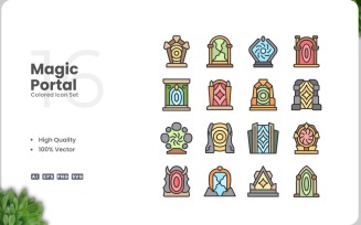 16 Magic Portal Colored Icons Set