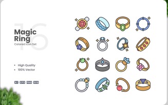 16 Magic Ring Colored Icons Set