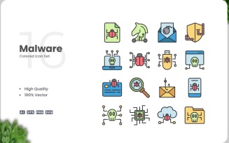 16 Malware Colored Icons Set