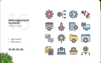 16 Management System Colored Icons Set