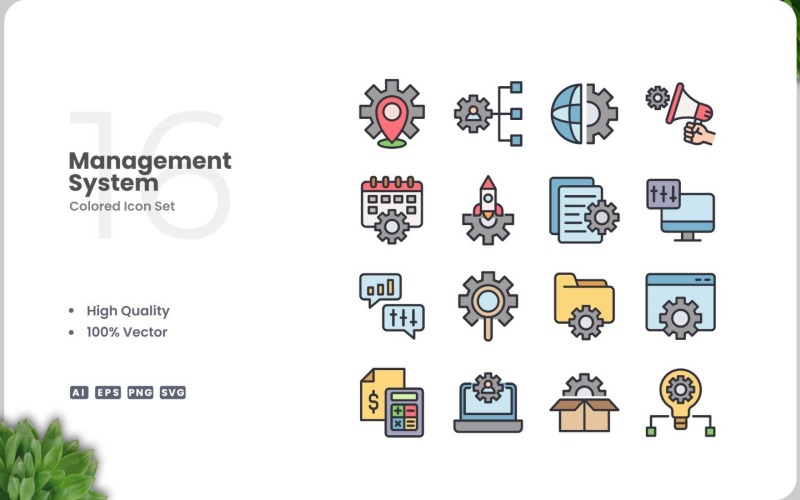 16 Management System Colored Icons Set Icon Set