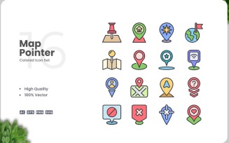 16 Map Pointer Colored Icons Set