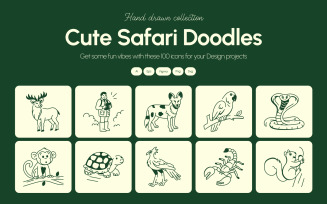 Modern Safari Doodles Icons Set