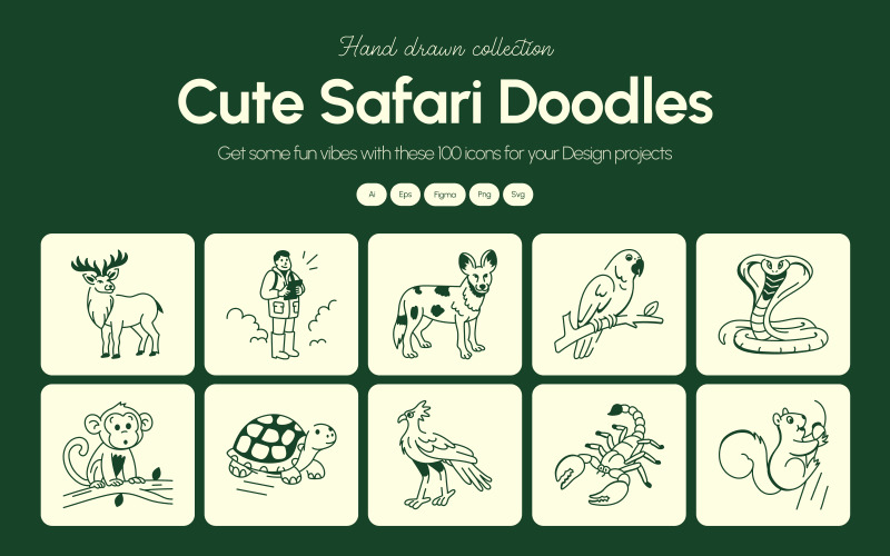 Modern Safari Doodles Icons Set Icon Set