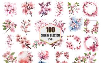Cherry Blossom PNG Clipart Bundle, Sakura Floral Elements for Invitations, Prints & Designs