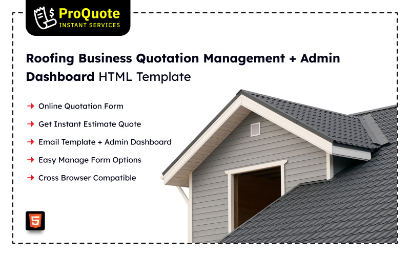Roofing Business Quotation Request HTML Form + Admin Dashboard + Email Template - ProQuote Website Template